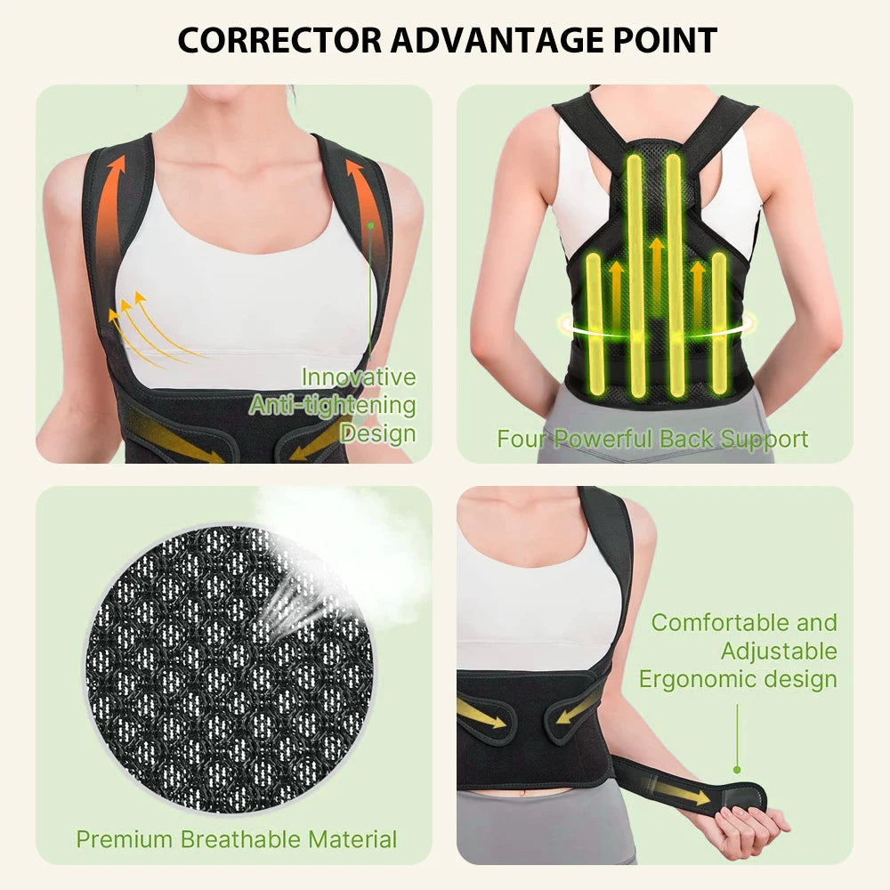 Posture Corrector for Men and Women - Full Back Brace Support, Back Posture Straightener for Scoliosis and Hunchback Correction