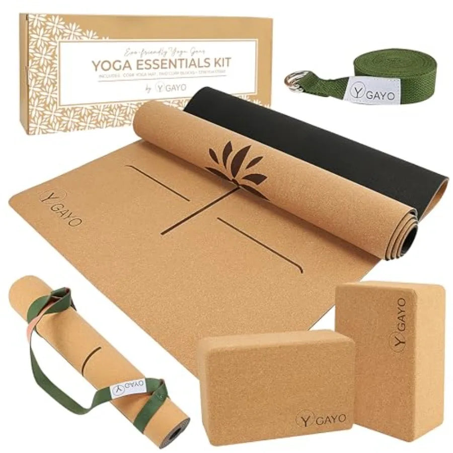Premium Cork Yoga Kit – Eco-Friendly Mat & Block Set with Carry Strap