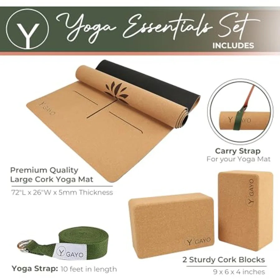 Premium Cork Yoga Kit – Eco-Friendly Mat & Block Set with Carry Strap